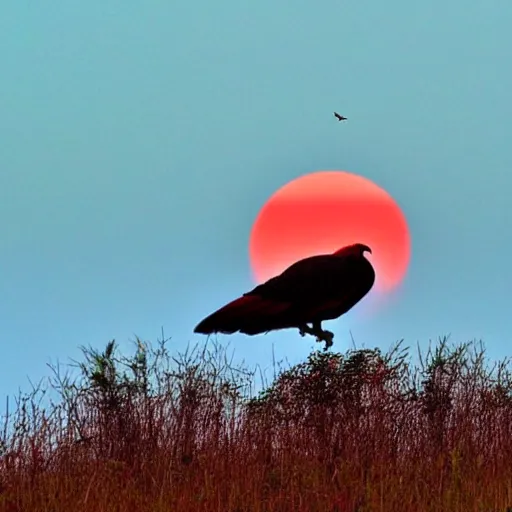 Image similar to red sun over the paradise when the wind is slow and the fire is hot the vulture waits to see what rots