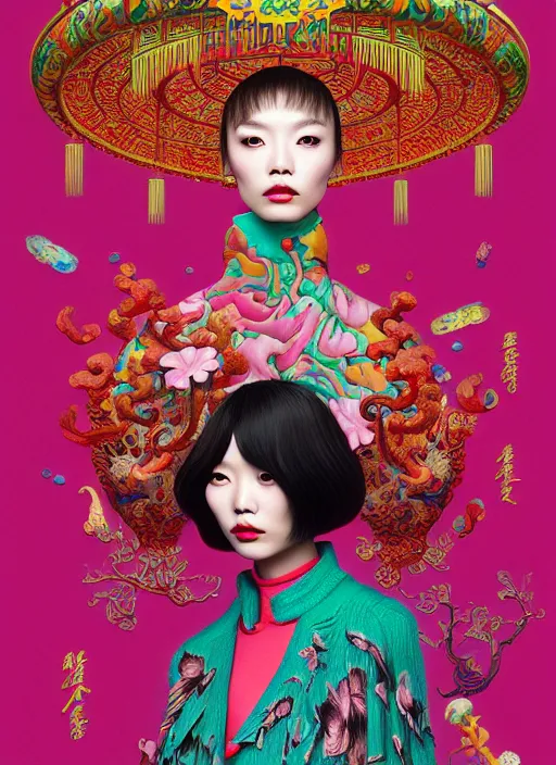 Prompt: pretty chinese model with hallucination mushroom : : by martine johanna and simon stalenhag and chie yoshii and casey weldon and wlop : : ornate, dynamic, particulate, rich colors, intricate, elegant, highly detailed, centered, vogue, harper's bazaar, fashion magazine, smooth, sharp focus, octane render, 8 k