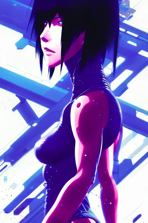 Image similar to a ultradetailed beautiful panting of kusanagi from ghost in the shell, by conrad roset, greg rutkowski and makoto shinkai, trending on artstation