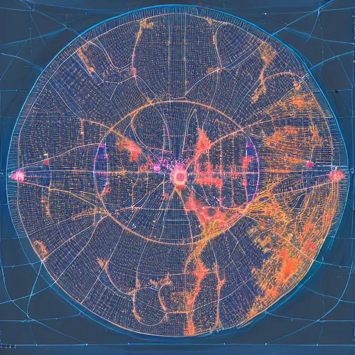 Image similar to very detailed GIS map of cosmic ancient high technology cities, avoid symmetry, broken google maps, open street maps, maxar, astral, 8K, cinematic, generative art, antialiasing, total eclipse, microbiology, circuit, psychic, octane