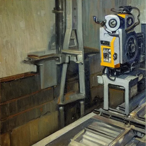 Prompt: “A detailed oil painting of a CNC milling machine by Isaac Levitan”