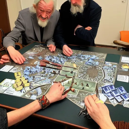 Prompt: Gandalf and Sauron playing Risk together