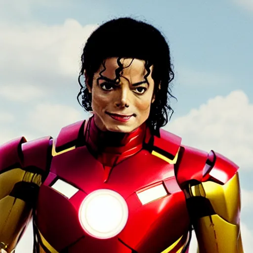 Image similar to film still of michael jackson as Iron Man, cinematic-shot, 4k