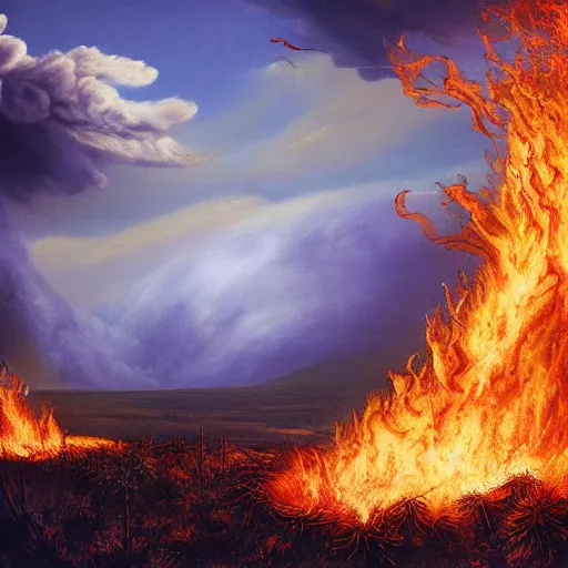 Image similar to pineapples on fire in a tornado matte painting, highly detailed