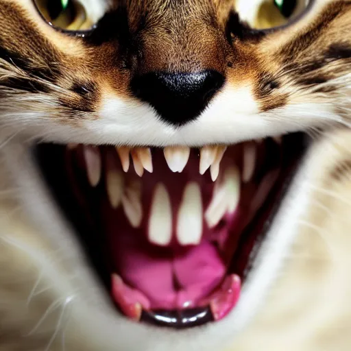 Image similar to a cat with the head of a dangerous snake, mouth wide open, photo taken by nikon, very detailed, 4 k