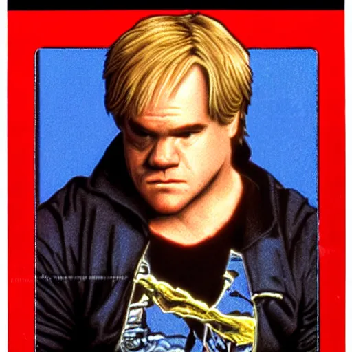 Image similar to portrait of philip seymour hoffman in double dragon video game splash screen