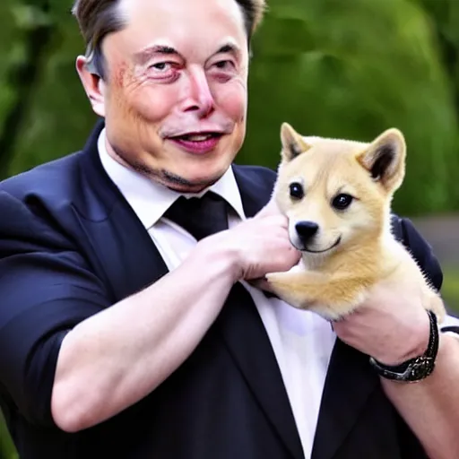 Prompt: elon musk holding a doge, photo by getty images