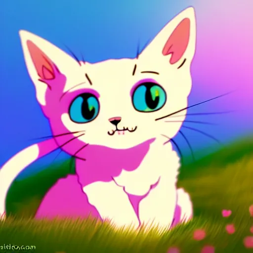 Image similar to a cute kitten with a pastel aesthetic, studio ghibli, character design, fantasy, 8 k resolution