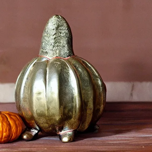 Prompt: A metal incense burner made of copper in the shape of a gourd.