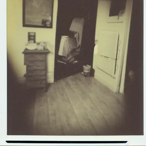 Image similar to An old polaroid photograph of sirenhead in my bedroom