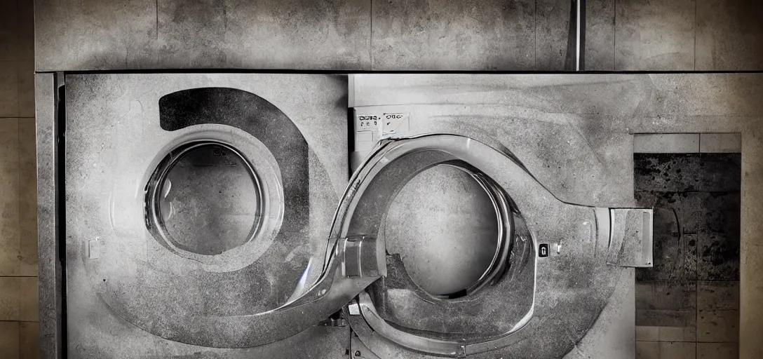 Prompt: Abstract design poster of a washing machine