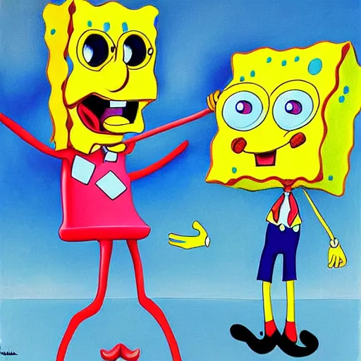 Image similar to detailed surrealist painting of spongebob and patrick, in the style of salvador dali