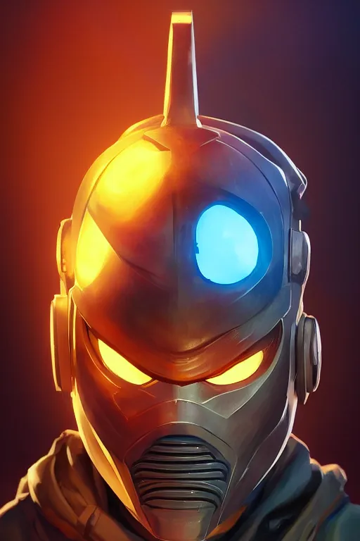 Image similar to epic mask helmet robot ninja portrait stylized as fornite style game design fanart by concept artist gervasio canda, behance hd by jesper ejsing, by rhads, makoto shinkai and lois van baarle, ilya kuvshinov, rossdraws global illumination radiating a glowing aura global illumination ray tracing hdr render in unreal engine 5