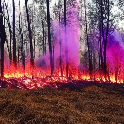 Prompt: a forest fire with purple flames
