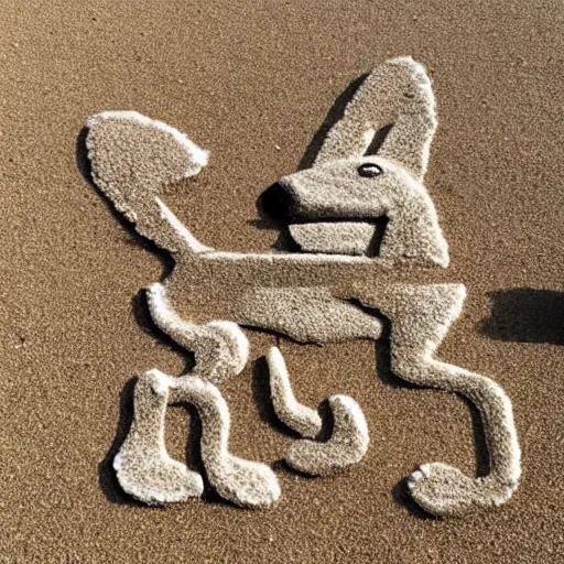 Image similar to a dog made of sand at the beach