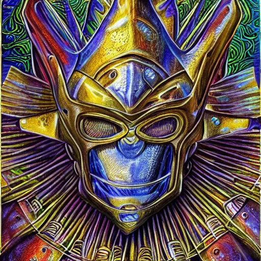 Prompt: medieval fantasy armored knight, by alex grey, TOOL band art, psychedelic, fractals, detailed, 8K