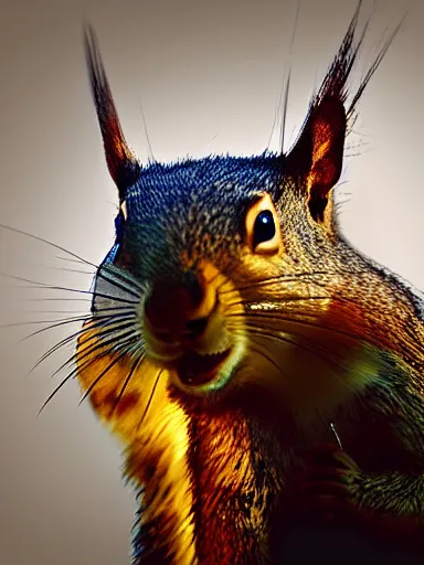 Image similar to a squirrel as king arthur, extremely plump, wearing crown of acorns and dandelions, servant squirrels, king arthur's court, game of thrones, sitting on throne, extreme wide shot, low angle, palace, fantasy art, cinematic lighting, realistic, sony 2 4 mm f 8. 0