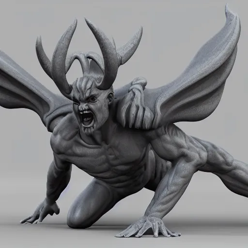 Image similar to 3 d render of a marble devil, satan, lucifer, artstation