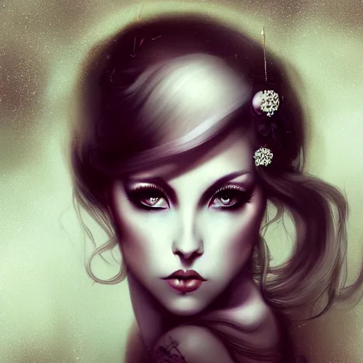 Prompt: of a woman inspired by Natalie Shau,Charlie bowater,Anna Dittman,pearls, hair bun in hair,jewellery in hair,cinematic