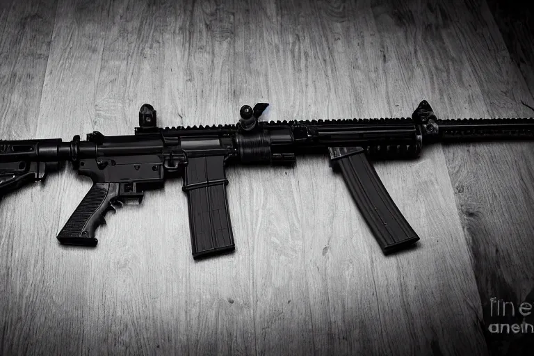Prompt: Colt AR-15 black and white photograph