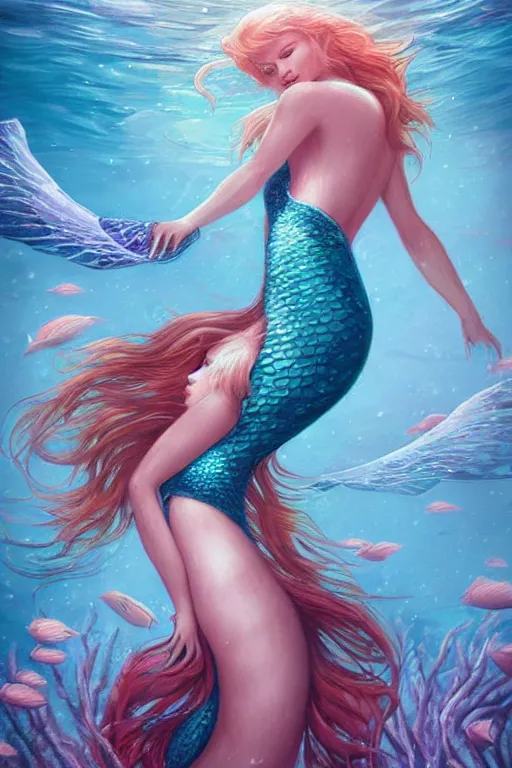 Image similar to beautiful mermaid swimming through coral reefs by charlie bowater