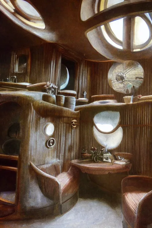 Prompt: art - deco interior of a hobbits house