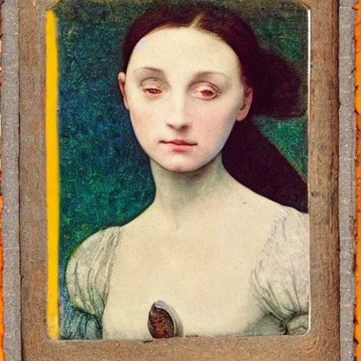 Prompt: a beautiful young lady with huge bright silver eyes, colored daguerreotype by pontormo, by bosch, by mucha, by Mackintosh, by max ernst, by ernst heackel, modern art noveau, highly detailed, liminal, eerie, Bright pastel color