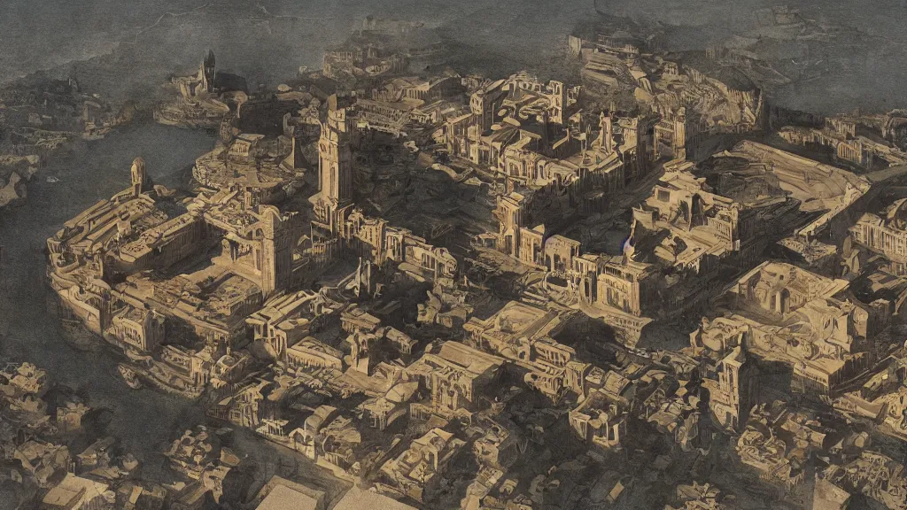 Prompt: drawing of ancient rome by zaha hadid, 8k featured in artstation, detailed,, sharp focus, beautiful, neutral color pallete