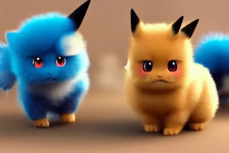 Image similar to real life pokemons, cute!!!, content!!!, mischievous!!!, adorable!!!, little furballs, fluffy!!!, ultra realistic!!!, golden hour, sharp focus