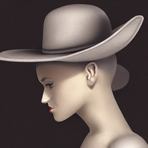 Image similar to portrait of a woman wearing a bowler hat, digital art, realistic lighting and shadows, subsurface scattering.