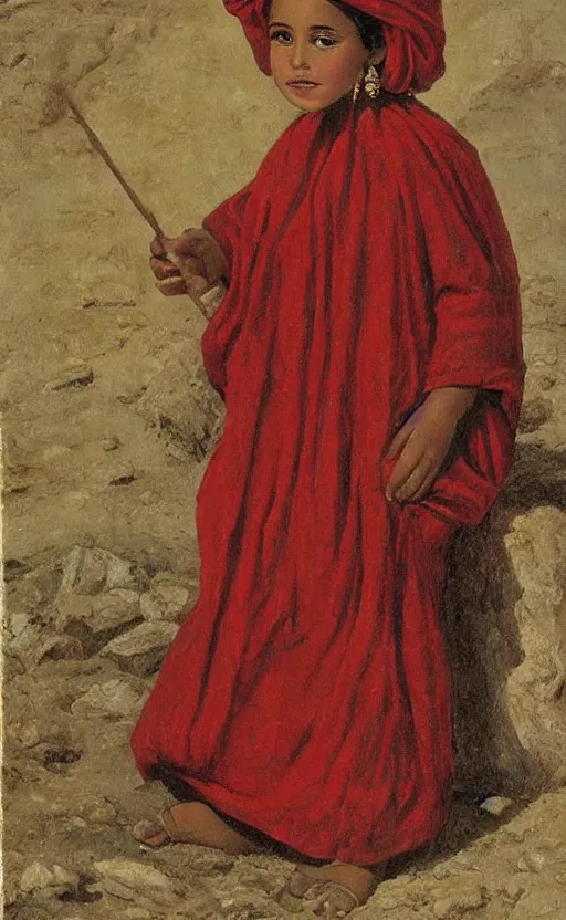 Prompt: berber girl wearing red garment, orientalism