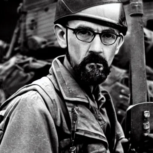 Prompt: Gordon Freeman as an American soldier on D Day, epic, WWII, 1940s photo, cinematic, highly detailed, gritty, combat, sharp focus, closeup, intense