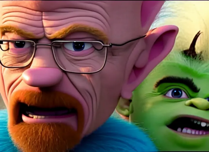 Image similar to film still of walter white as a troll in trolls 2 : world tour movie 2 0 2 0, 8 k, cinematic rule of thirds