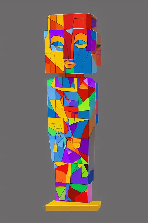 Image similar to cubist moai statue cutout digital illustration cartoon colorful beeple