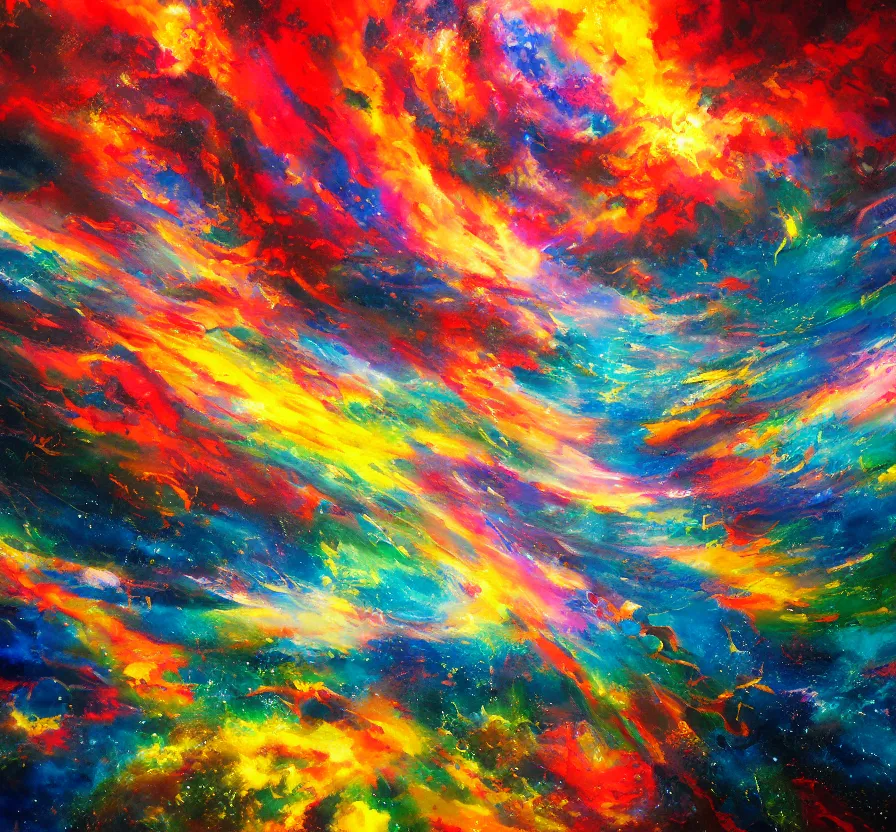 Image similar to nuclear explosion, abstract, trippy, acrilic paint, brush paint, heavenly atmosphere, paint, ultra detailed, beautiful image, resolution, artstation