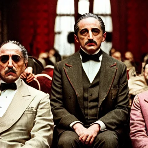 Prompt: the godfather, still from movie the grand budapest hotel