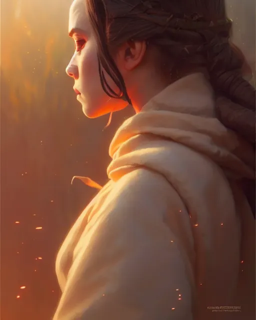 Image similar to highly detailed portrait of padme, stephen bliss, unreal engine, hyperrealistic art by greg rutkowski, loish, rhads, beeple, makoto shinkai and lois van baarle, ilya kuvshinov, rossdraws, tom bagshaw, alphonse mucha, global illumination, detailed and intricate environment