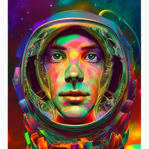 Image similar to An extremely psychedelic experience, colorful, surreal, dramatic lighting, cosmonaut, LSD, face, detailed, intricate, elegant, highly detailed, digital painting, artstation, concept art, smooth, sharp focus, illustration, art by Sam Spratt, Dan Mumford, Artem Demura and Alphonse Mucha