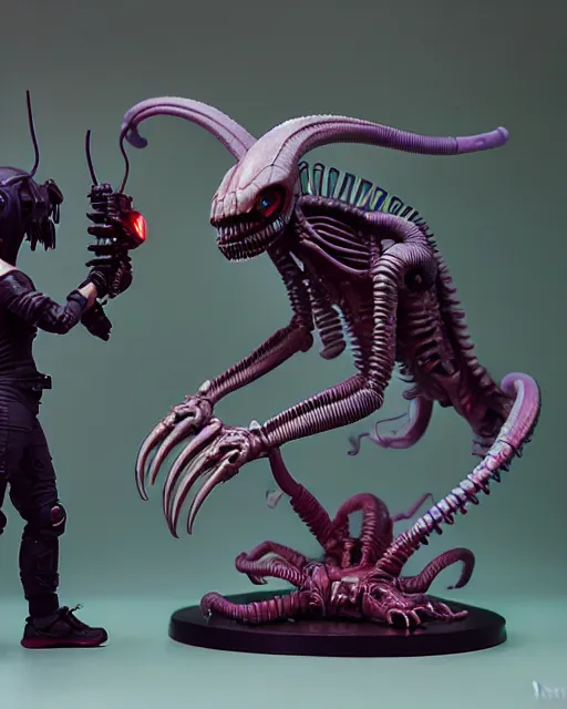 Prompt: highly detailed funko pop of xenomorph, stephen bliss, unreal engine, greg rutkowski, loish, rhads, beeple, makoto shinkai and lois van baarle, ilya kuvshinov, rossdraws, tom bagshaw, alphonse mucha, global illumination, god rays, detailed and intricate environment