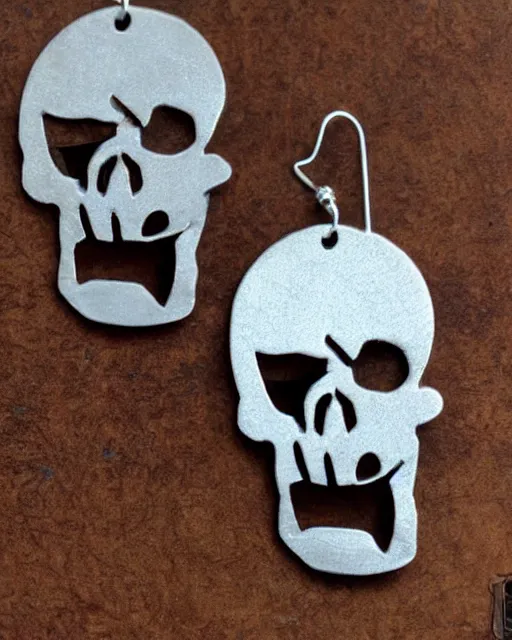 Image similar to spooky cartoon skull, 2 d lasercut earrings, in the style of heavy metal fakk 2