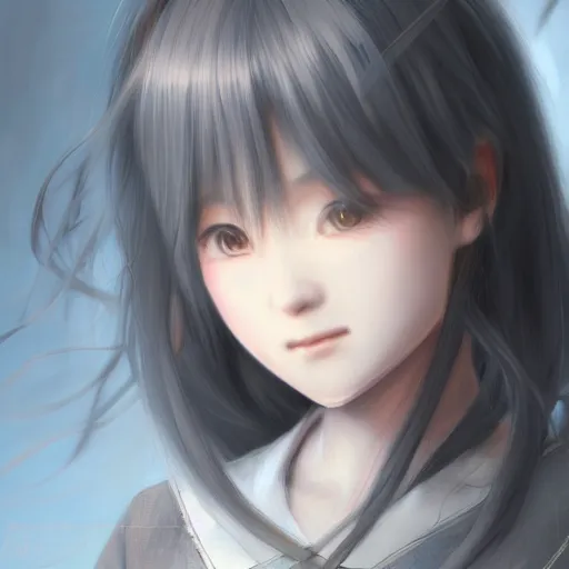 Image similar to ultra-detailed, amazing details, grayish palette, HD semirealistic anime CG concept art digital painting of a Japanese schoolgirl, by a Chinese artist at ArtStation, by Huang Guangjian, Fenghua Zhong, Ruan Jia, Xin Jin and Wei Chang. Realistic artwork of a Chinese videogame, gentle an harmonic colors.