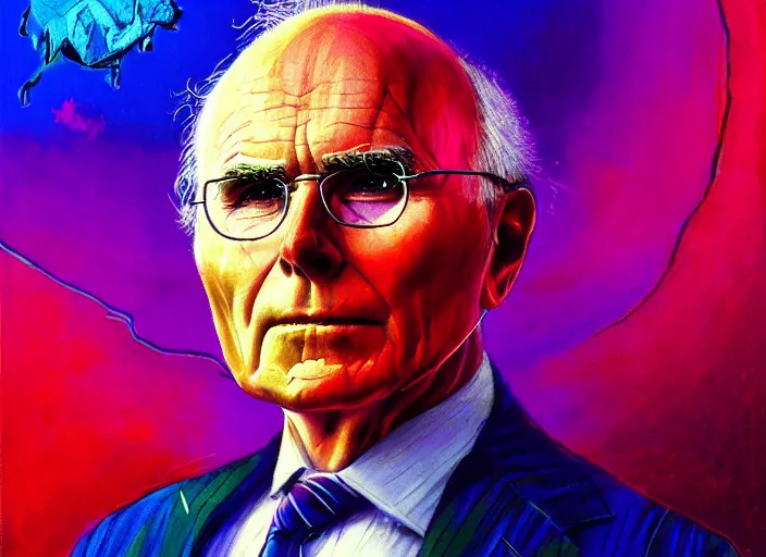Prompt: A psychedelic portrait of Australian prime minister John Howard, vibrant color scheme, highly detailed, in the style of romanticism, cinematic, artstation, Moebius, Greg rutkowski