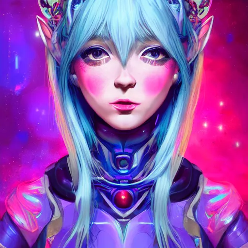 Prompt: art championship winner vivid colors trending on artstation portrait of a goddess elven mecha warrior princess, head and shoulders, blue hair, matte print, pastel pink neon, cinematic highlights, lighting, digital art, cute freckles, digital painting, fan art, elegant, pixiv, by Ilya Kuvshinov, daily deviation, IAMAG, illustration collection aaaa updated watched premiere edition commission ✨✨✨ whilst watching fabulous artwork \ exactly your latest completed artwork discusses upon featured announces recommend achievement