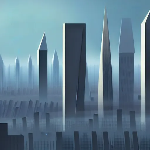 Prompt: cityscape done in the style of precisionism. the buildings are all rendered with sharp lines and angles, and the overall effect is one of cleanliness and order. there is a strong sense of geometric shapes in the composition, overall effect is one of calm and serenity, featured on deviantart, space art, matte painting, apocalypse landscape, apocalypse art