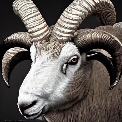 Prompt: ram sheep, intricate, futuristic, ultra realistic, hyper detailed, cinematic, digital art