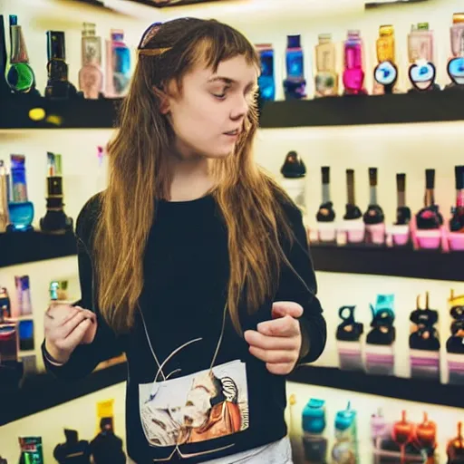 Image similar to girl in a vape shop in Portugal