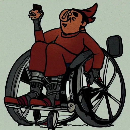 Image similar to an illustration of a character woth wheelchair in the style of vanessa morales