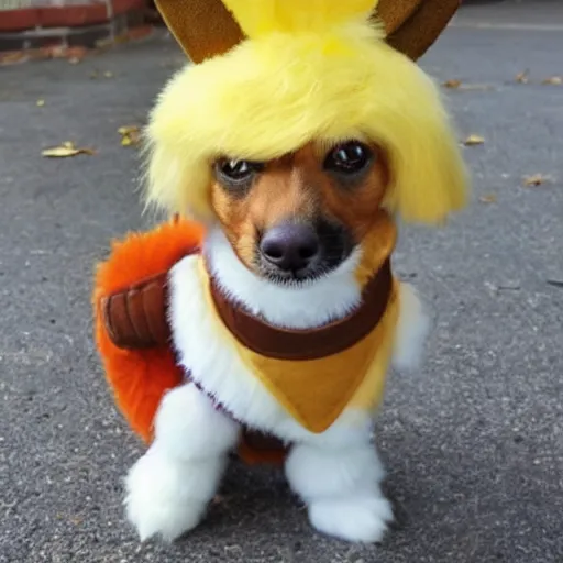 Image similar to Dog cosplaying badly as eevee