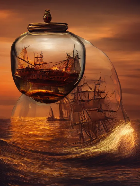 Image similar to ship in a bottle, high detail, realism, 8 k, concept art