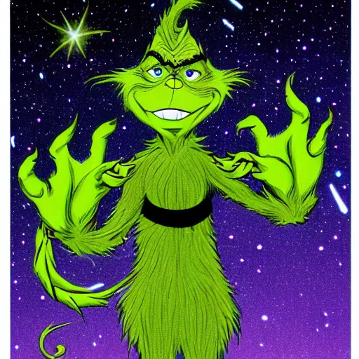 Image similar to The Grinch has the Infinity Gauntlet